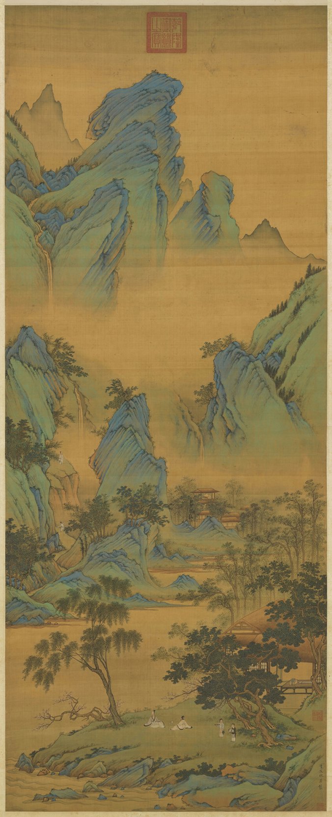 明朝 仇英 春山吟赏图 立轴73.49×180.86厘米 TIF高清图片下载530MB