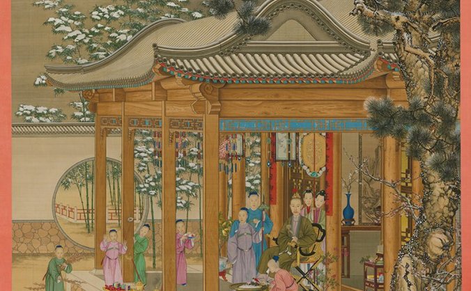 清朝 郎世宁 弘历雪景行乐图立轴 高清图片下载