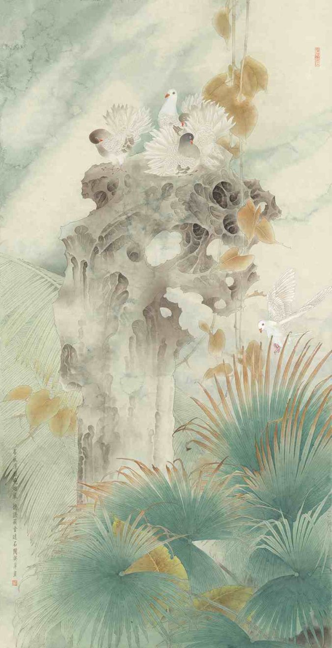 当代 樊萍 工笔花鸟立轴 TIF高清下载