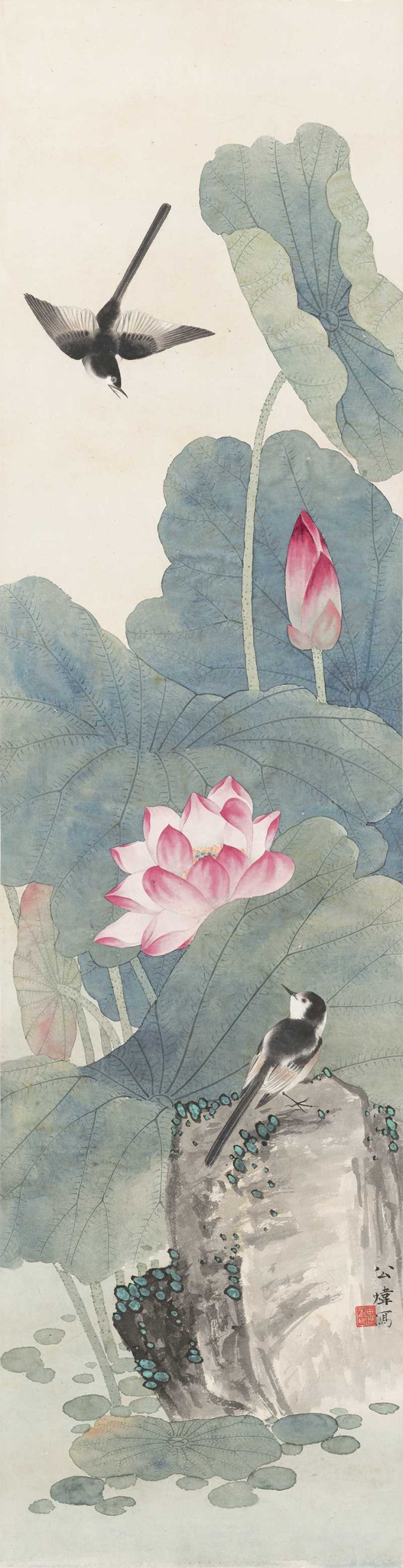 近现代 田世光 荷塘双燕图立轴 TIF高清图下载