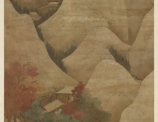 六朝梁張僧繇雪山紅樹圖軸 故畫000001