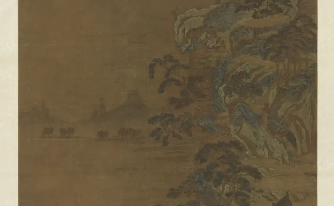 唐李昭道湖亭遊騎軸 故畫000004