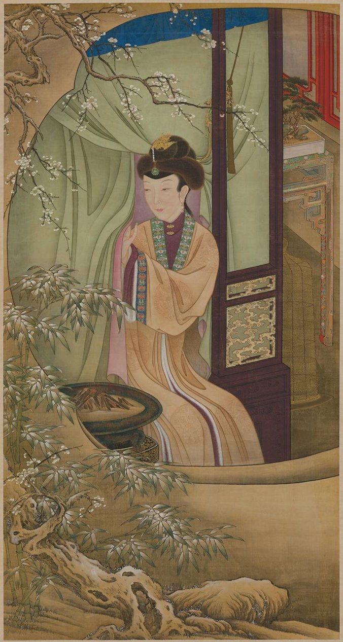 清 宫廷画师 雍正十二美人之 烘炉观雪图轴