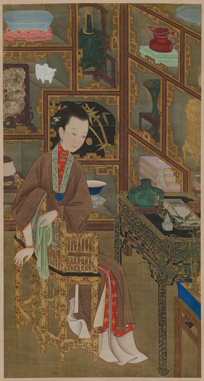 清 宫廷画师 雍正十二美人之 博古幽思图轴