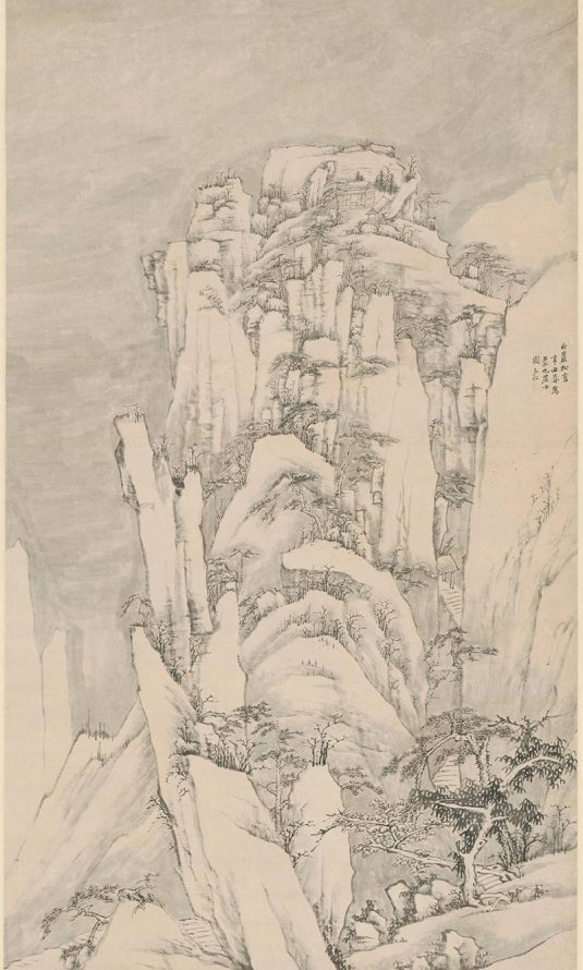 清 弘仁 西岩松雪图轴 纸本墨笔 故宫