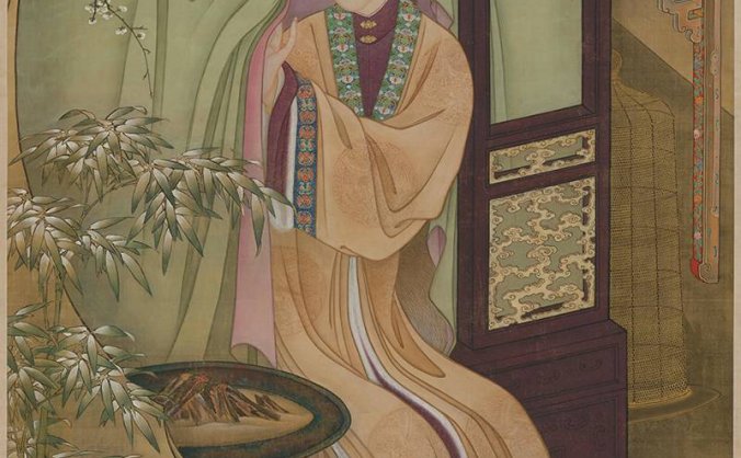 清 宫廷画师 雍正十二美人之 烘炉观雪图轴